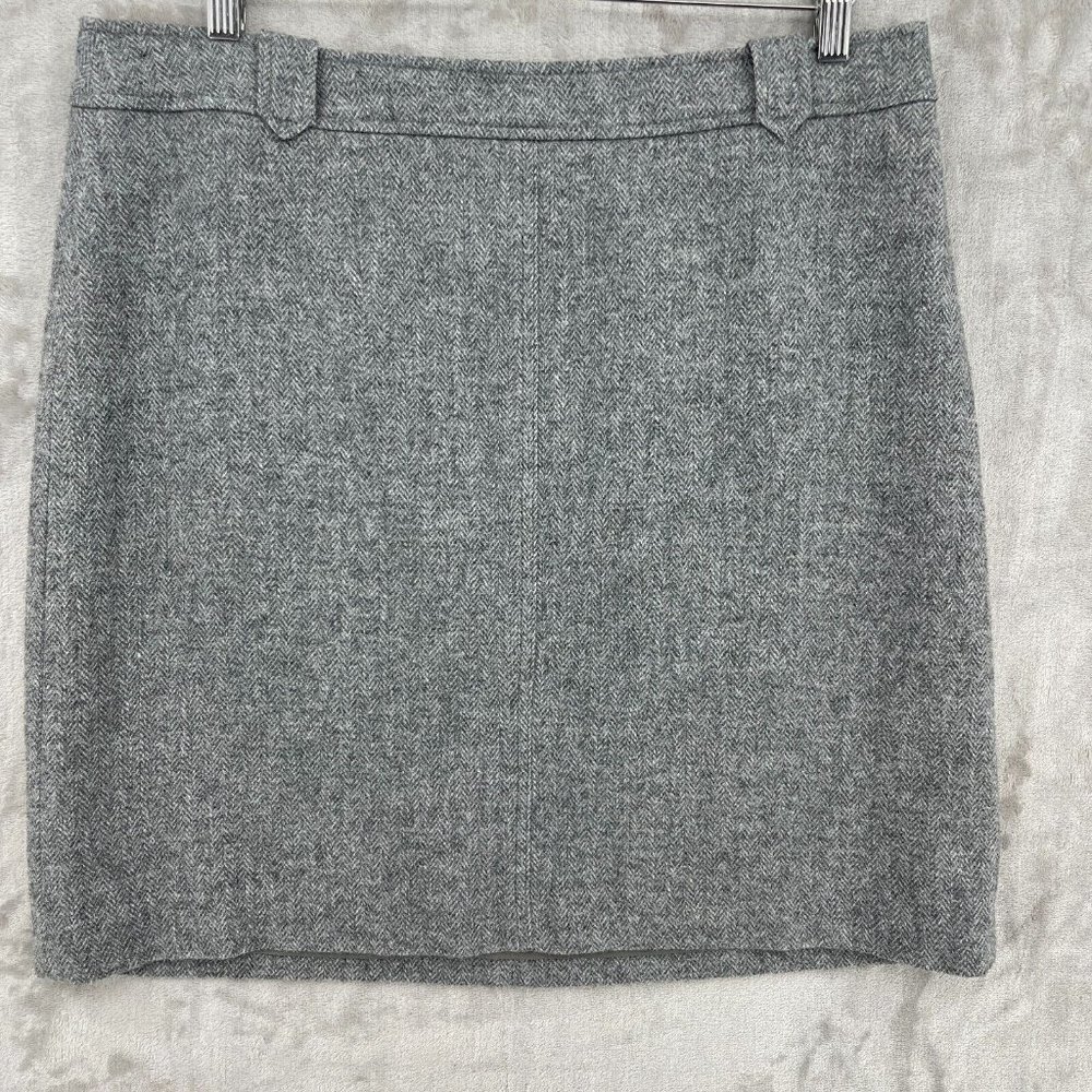 Talbots Grey Herringbone Tweed Wool Blend Pencil Straight Skirt